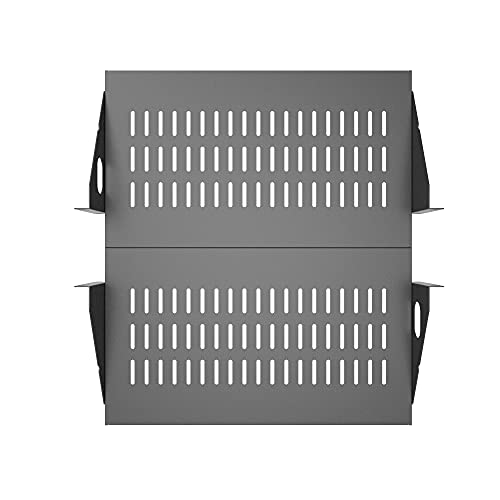 Jingchengmei 2U Cantilever Server Shelf Rack Mount-19 Inch 2 Piece Set Center Weighted for AV/Data Equipment Enclosure (2U2PC10V, Black) - Thumbnail 4