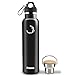 Fnova Insulated Stainless Steel Water Bottle with 2 Caps, Double Walled Vacuum Flask, Standard Mouth, BPA-Free, Cold 24 Hrs / Hot 12 Hrs(black, 35oz)