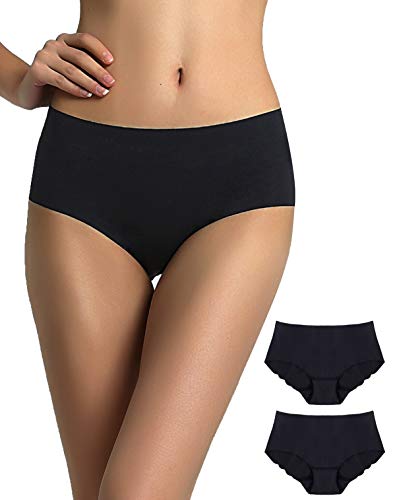 VANEVER Lot de 2 culottes invisibles No VPL pour femme, taille midi, lisse, non visible, noir, taille 46 Cover
