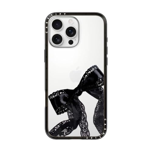 CASETiFY �R���p�N�g iPhone 16 Pro Max �P�[�X [���^�y��/�ϏՌ�/�ČRMIL�K�i] - Lace Organza Ribbon - �N���A �u���b�N