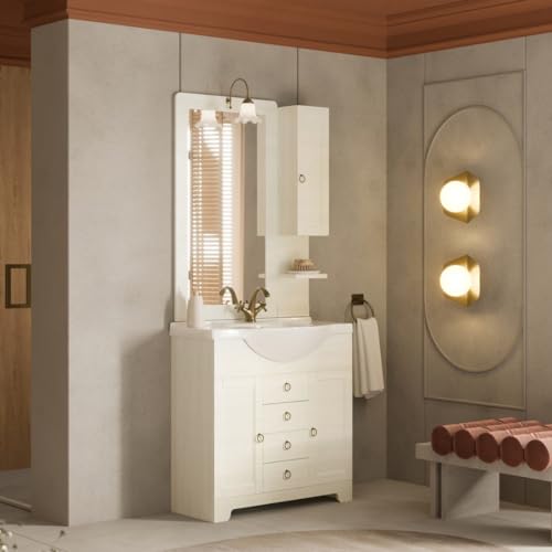 Kiamami Valentina Composición de baño de Suelo de 85cm en Blanco decapado Toscana