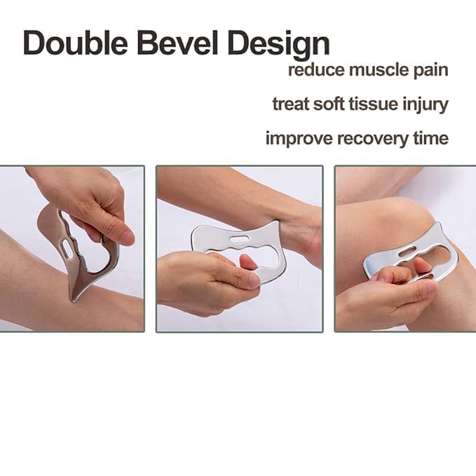Image of Professional Stainless Steel Gua Sha Set, 3-Piece Metal Face and Body Massage Tool Kit for Skin Tightening, Myofascial Release and Deep Tissue Massage