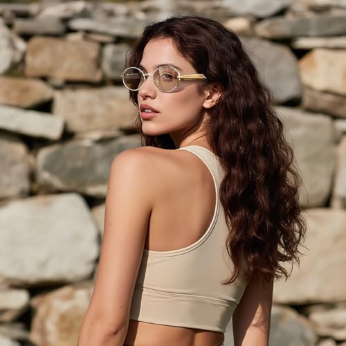 Retro Oval Sunglasses for Women Men - Classic 90s Vintage Trendy Shades with UV400 Protection, Gold Metal Frame3