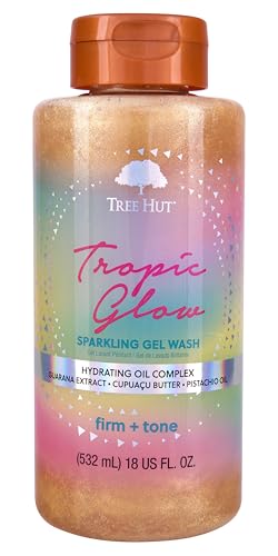 Tree Hut Tropic Glow Sparkling Gel Wash, Gently Cleanses and Leaves Skin Looking Fresh and Radiant, Warm Scent with Almond, Golden Amber, and Sandalwood, Body Wash, 18 fl oz