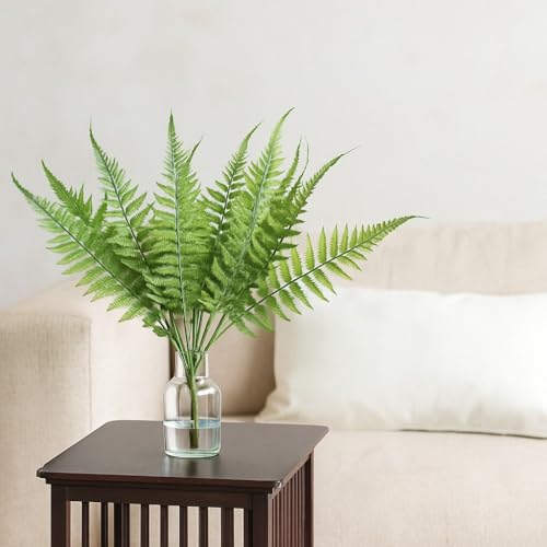 Image of SATYAM KRAFT Polyvinyl Chloride 1 Pcs Artificial Flower Fern Bunch Leaves,Faux Green Plant for Home,Balcony,Office,Bedroom,Living Room,Table,Wedding Decorations,(Without Vase)(Pack of 1)(Green)