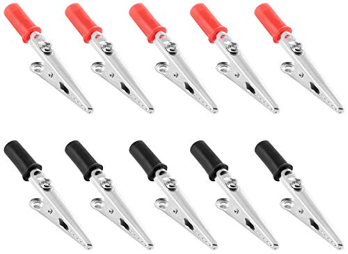 Poppstar 10x morsetti a coccodrillo di 50mm, in metallo con presa in plastica (nera - rossa), per il collegamento di cavi (conduttori elettrici)