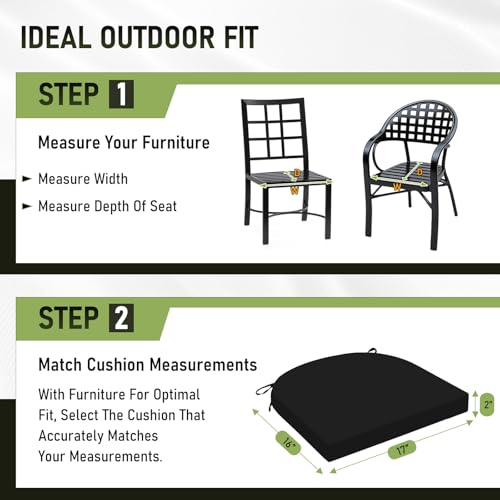 Image of Basic Beyond Outdoor Chair Cushions Set of 4, Outdoor Cushions for Patio Furniture, Water Resistant Patio Chair Cushions with 2 Ties, 17x16x2, Black