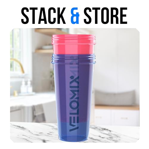 Image of VELOMIX -2 Pack- 28 oz Protein Shaker Bottles for Protein Mixes - 2x Wire Whisk | Leak Proof Shaker Cups for Protein Shakes | Protein Shaker Bottle Pack | Shakers for Protein Shakes-Blue&Pink