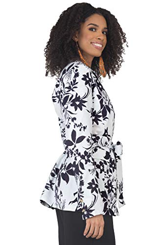 Standards & Practices Women's Wrap Blazer Black & White Floral Print3