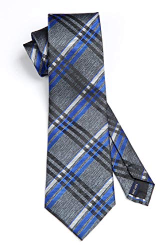 HISDERN Ties for Men Plaid Checkered Tie with Pocket Square Woven Business Formal Necktie Handkerchief Set Wedding Party