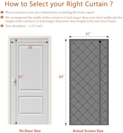 Wohomzy Thermal Door Curtain Fits Doors Size 38"x82",Curtain Size 40"x84", Magnetic Insulated Side Open Keep Warm in Winter Cool in Summer,Gray