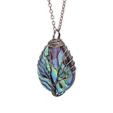 Natural Abalone Shell Wrapped Wire Tree of Life Pendant Necklace - Small - Bronze Copper