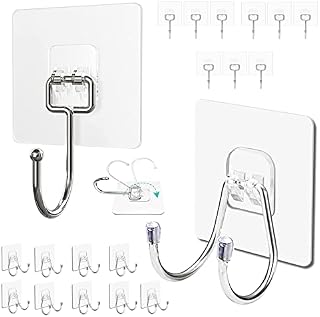 20 Pcs Large Wall Hooks - for Hanging 25 lbs (max) Heavy Duty Wall Hooks, Coat and Towel Sticky Hooks Water and Oil Resistant Removable Wall Hooks for Bathroom, Kitchen and Home