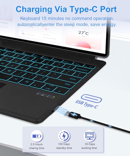 Image of Surface Pro 3 /4 /5 /6 /7 /7+ Keyboard, Ultra-Slim Wireless Bluetooth Surface Keyboard with Palm-Rejection Trackpad, 7-Color Backlit, Sleep /Wake Function, Long Battery Life