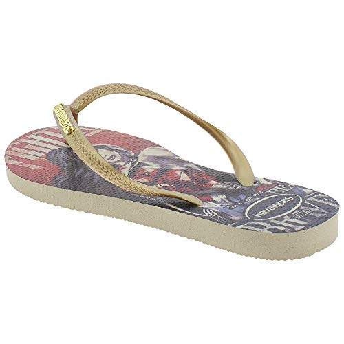 Chinelo Havaianas Slim Heroinas, Feminino, Bege Palha/Vermelho, 39/40