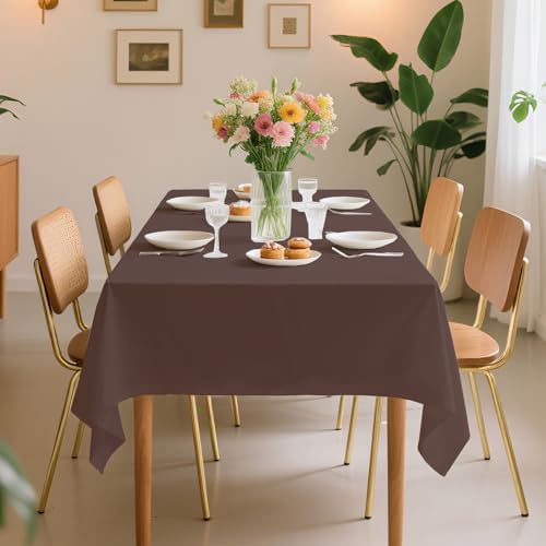 JHDZDHY 54 Inch X 100 Feet Plastic Table Cover Roll Premium Disposable Plastic Tablecloth for All Type/Shape Tables | Picnic, Party, Banquet, Birthdays, Weddings (Brown, 54 Inch X 100 Feet)