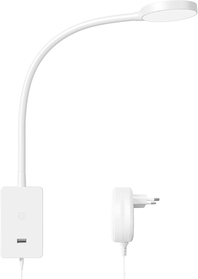ENUOTEK ENUOTEK Touch Dimmable LED Wall Reading Light for Bedroom, Wall-Mounted Bedside Lamp with Flexible Gooseneck, 5V2A USB Output, 4 Brightness Levels, 120° Wide Angle Neutral White Light 4000K