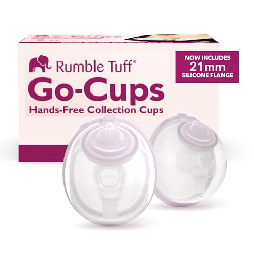 Image of Rumble Tuff Go-Cups Wearable Hands-Free Collection Cups, 8oz Large Capacity, 4 Easy to Clean Parts - Include 21mm Inserts, Compatible with Most Electric Breast Pumps, (1 Box of 2 Cups)