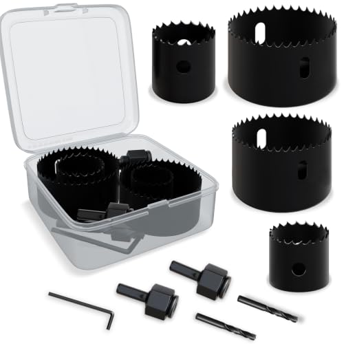 METOTY 9PCS Hole Saw Kit (1-1/4 to 2-1/8|32-54mm) with Mandrel & Accessories Cutter for Soft Wood PVC Board & Home Projects