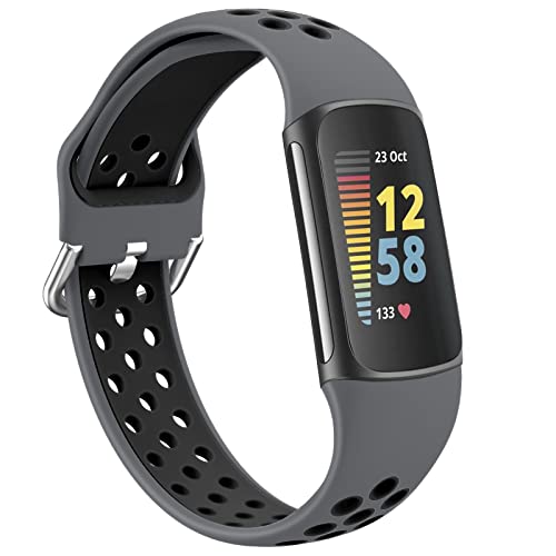 Songsier Bracelet Compatible avec Fitbit Charge 5, Respirante Bracelet de Remplacement Bande en Silicone Souple Sport Strap pour Charge 5 Cover