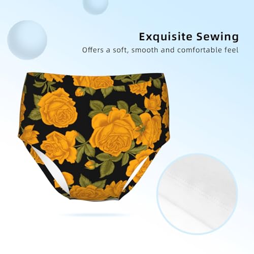 Vintage Flowers Yellow Roses Girls' Underwear Soft Cotton Little Girls Panties Comfort Briefs3