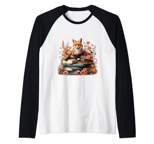 Cottagecore Floral Fox - Libro estético para niñas y mujeres Camiseta Manga Raglan