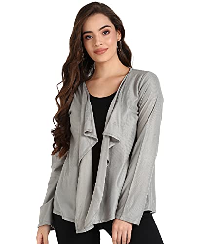 Image of SEREIN Women's Shrug (Grey Colored Solid Kniited Jacket with Full Sleeve)
