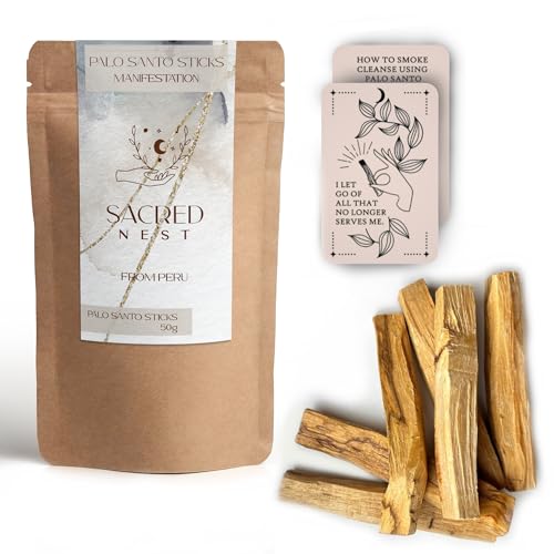 Sacred Nest Extra Premium Palo Santo & MP3 Ritual | 50g SERFOR Certified Smudging Sticks | 6X Chunky High Resin Smudging Wood |Wild Harvested Peruvian Smudge Sticks | Energy Cleansing Incense Sticks
