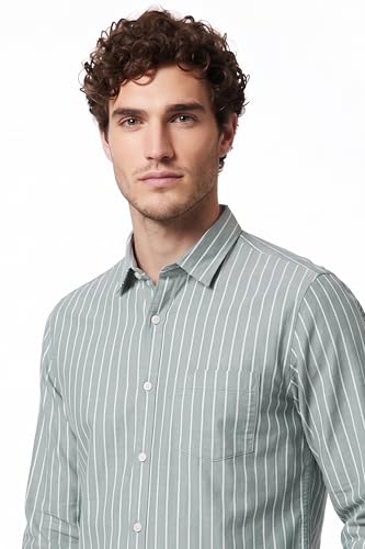 Image of Van Heusen Men Cotton Modern Fit Casual Oxford Stripes Shirts| Effortless Ironing | Superior Fit