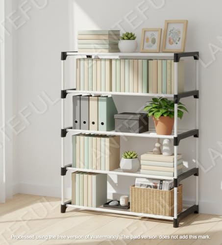 Image of 5 layer Bookshelf, Kids Rack Showcase for Home Plastic, Open Book Self for Home, Book Shelves, Book Stand, Sturdy Multi-Level Storage Organizer, Magazines, and Office Supplies, Space-Saving Design