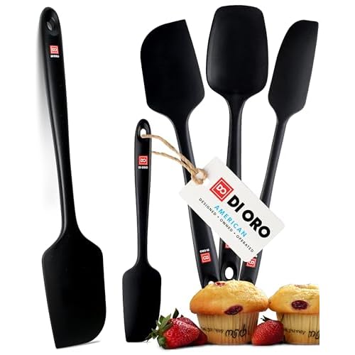 DI ORO Silicone Spatula Set – Rubber Kitchen Spatulas for Baking, Cooking, & Mixing – 600°F Heat-Resistant & BPA Free Silicone Scraper Spatulas for Nonstick Cookware – Dishwasher Safe (5pc, Black)