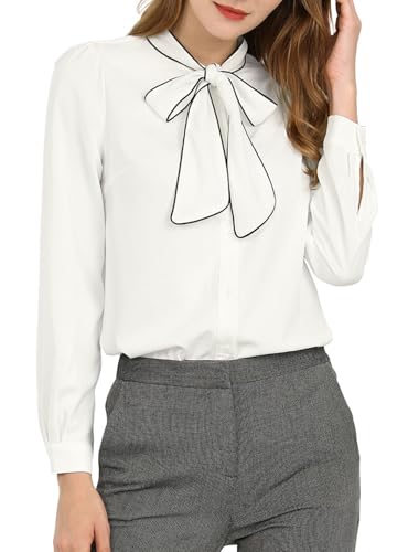 Allegra K Women's Work Blouse Tie Neck Long Sleeve Shirts Button Down Elegant Office Business Top 2025