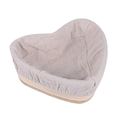 OKUMEYR 1Pc Heart Shape Rattan Proofing Basket Natural Vine Bread Container with Cloth Cover for Baking Dough for Artisan Breads and Sourdough Khaki