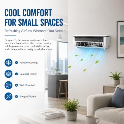 Aire acondicionado mini split compacto sin conductos color negro para espacios pequeños de pared 3