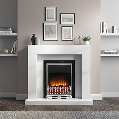 Amberglo Freestanding White Electric Fireplace Suite with Metal Insert Cover