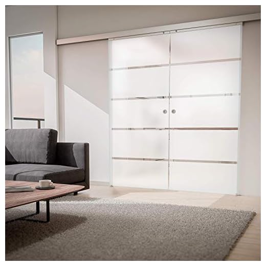 inova Doppel Glas-Schiebetür 2-Flügelig 1760 x 2035 mm Blockstreifen Alu Komplettset mit Lauf-Schiene und Griffmuschel beidseitiger Softclose