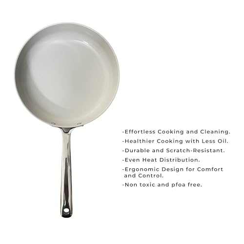 Image of Equal Parts Ceramic Non-Stick Fry pan with lid 10 inch inches MYUNICASA (Off White)