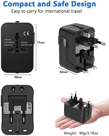 Universal Travel Adapter Worldwide Plug Adaptor with USB-C, International Power Adapter with 2 USB Ports All in One Travel Adaptor Multi USB Wall Charger for European USA UK EU AUS(Type C/G/A/I)