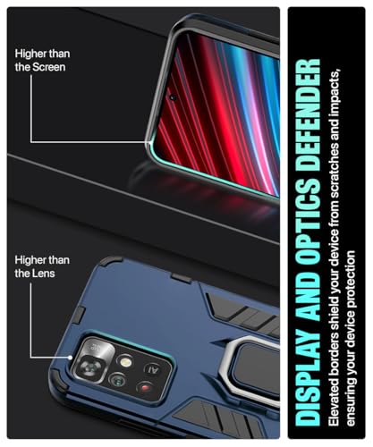 Image of WOW IMAGINE Shock Proof Back Case Mobile Cover for Redmi Note 11T 5G | Poco M4 Pro 5G | Back Cover Case (Tough Armor | Hybrid PC + TPU | Ring Holder & in-Built Kickstand | Blue)
