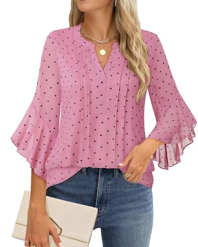 Image of Timeson Women's Short Sleeve V Neck Blouses Shirts Floral Double Layers Mesh Tunics Tops