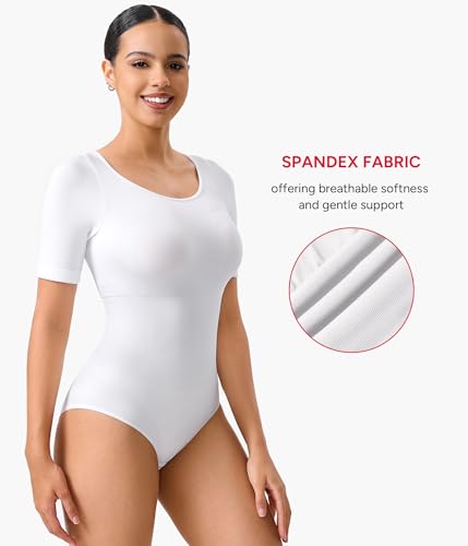 Image of Nebility Shapewear Bodysuit for Women Tummy Control Seamless Body Shaper Short Sleeve Body Suits for Women Tank Tops