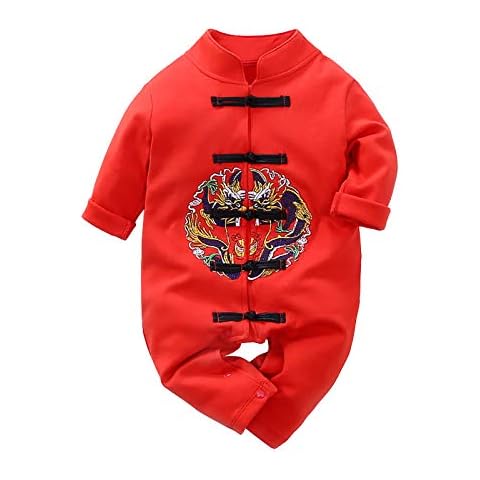 IURNXB Unisex Baby Clothes Newborn Red Chinese Dragon Long Sleeve Full Moon Rompers Baby Jumpsuit Cover