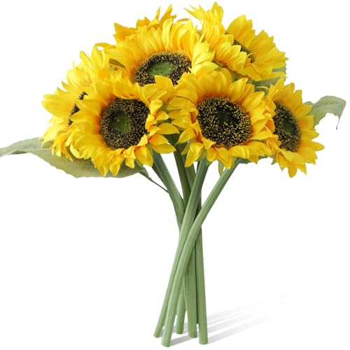 7Pcs Realistic Silk Sunflowers Artificial Flowers 12.6Fake Sunflowers with Adjustable Long Stem&Detachable Flower Head Perfect for Home Decor Wedding DIY Sunflowers Decoration for Indoor&Outdoor
