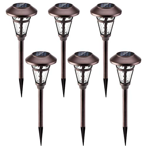 image for GIGALUMI 6 Pack Metal Solar Outdoor Lights, Bronze Finshed Landscape P