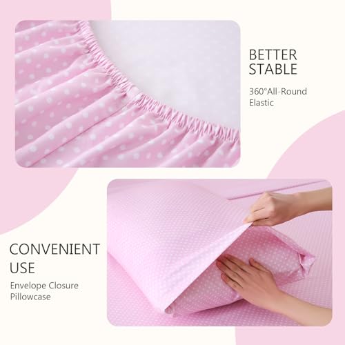 Image of MCO 4Pieces Polka Dot Sheets Set, Breathable King Sheet Set with 16 inch Deep Pocket, Modern & Luxury, Brushed Microfiber Bedding Set(King, Polkadot Pink)