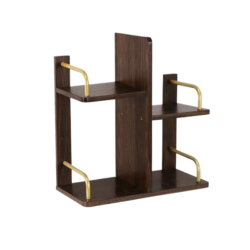 AYCDL Bookcase Black Walnut Colour Artificial Board Desktop Bookshelf, with Gold Iron Pipe Storage Organizer, Study Office Supplies Display Shelf Display Shelf