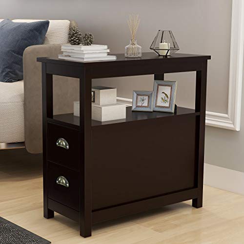Rasoo Side Table Living Room Narrow Rustic End Table Bedroom With 2 Drawers And 1 Open Shelf For Small Space（Brown, 23.6" L X 11.8" W X 24’’H） #TOP1