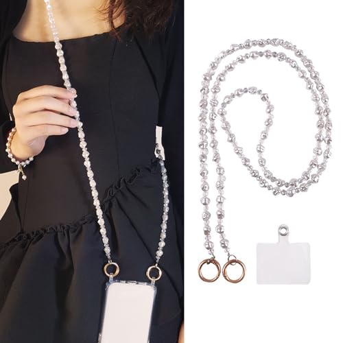 [CSILOVEE] スマホストラップ ストラップ キラキラ ビーズ パール クリスタル バッグチェーン ショルダー 活発で可愛い おしゃれ 人気 斜め掛け 着脱簡単 全スマホ対応 忘れ物防止 耐久性 韓国 タグ1枚付き (120cm, A)