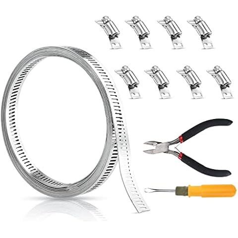 KINDPMA Jubilee Clips 138inch Hose Clips Adjustable Hose Clamps with 8pcs Fastener Pliers Screwdriver Jubilee Clips Assorted for Hose Cable Plant Climbing Frame Garden Auto Repair Cover