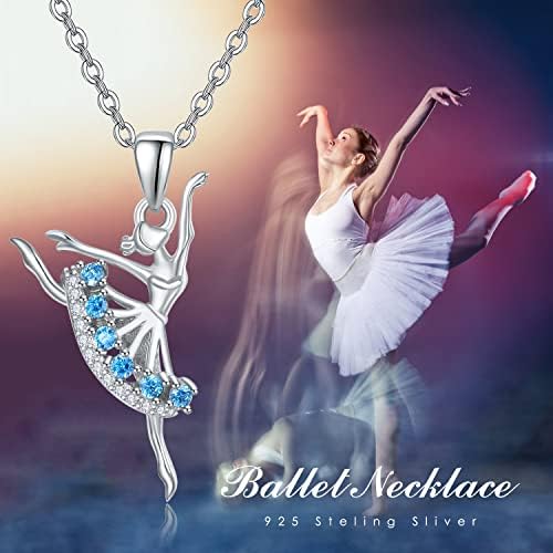 PRAYMOS Dancing Ballerina Necklace 925 Sterling Silver Blue/Pink/Purple Zircon Ballet Pendant Dancer Jewellery Birthday Recital Gift for Women Girls Teens